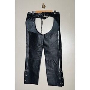 Hot‎ Leathers Black Leather Chaps Biker Moto Lace Up M